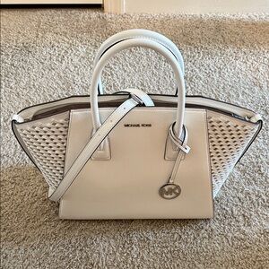 Michael Kors Cream Satchel with Woven Accents